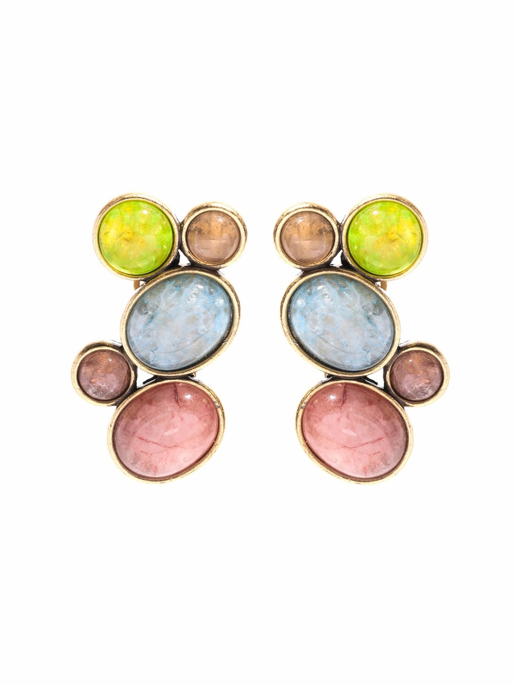 Multi-Color Stone Cluster Drop Earrings - Women Jewelry